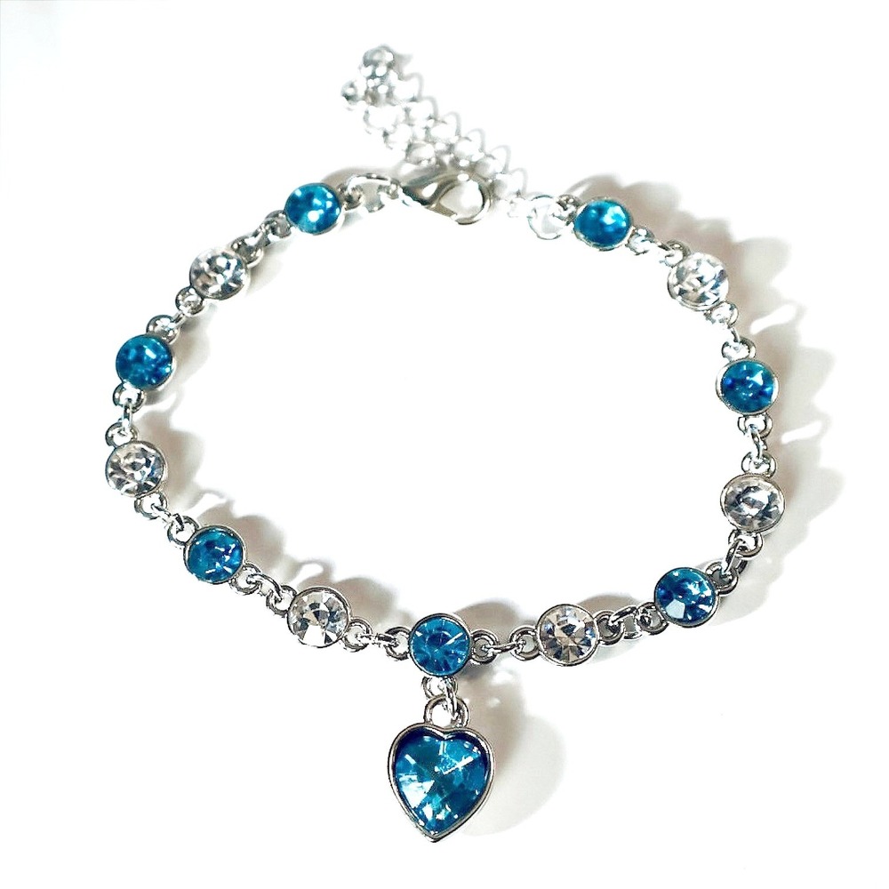Swarovski Crystal Heart Charm Bracelet Blue Silver Plated Adjustable New Wedding